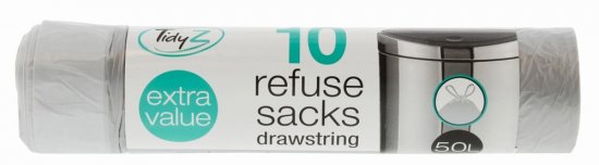 TidyZ 50L Silver Drawstring  Refuse Sack pack of 10