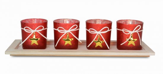 R&W Set of 4 Red Tea Light Glasses On Base