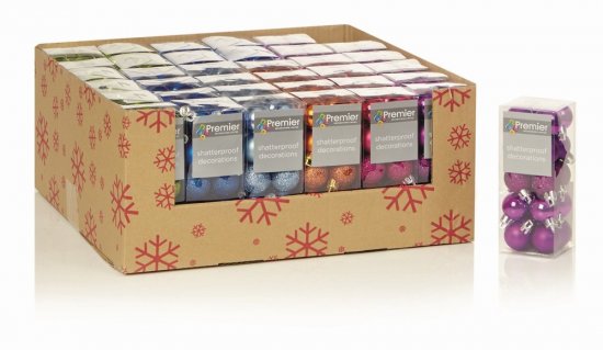 Premier Decorations Shatterproof Tree Decorations 30mm (Pack of 20) - Assorted Green/Red/Blue