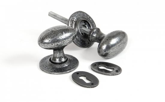 Pewter Oval Mortice/Rim Knob Set