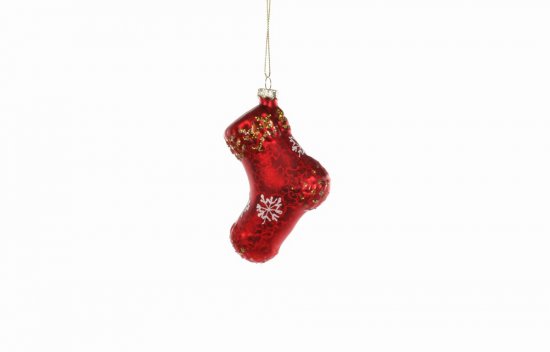 Jingles Red Glass Stocking Decoration with Snowflake 8cm