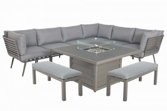 Mayfair Corner Lounging Set with Firepit  Grey