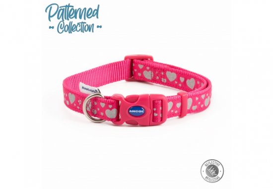 Ancol Fashion Collar Pink Reflective Hearts - 45cm-70cm