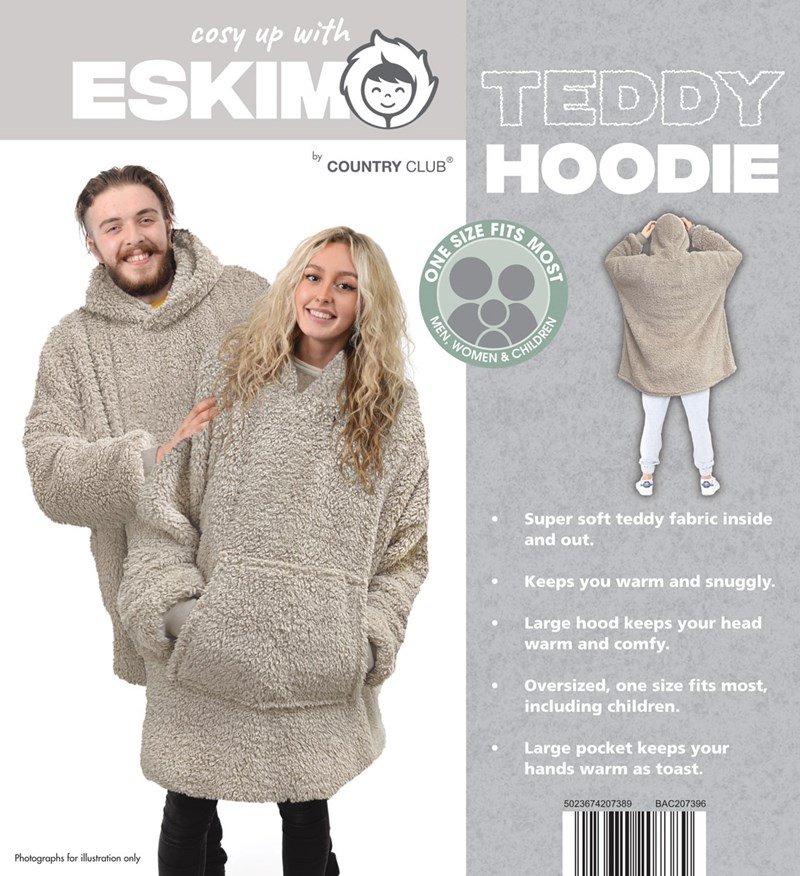 Country Club The Eskimo Super Soft Teddy Fabric Oversized Cosy Hoodie Natural